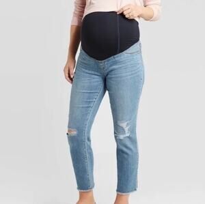 Ingrid and Isabel Straight Crop Distressed Over The Belly Maternity Jeans 10